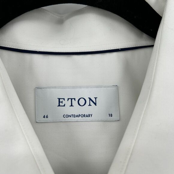ETON Men White Pleated Button Down Formal Cuff Link Sleeve Shirt Size 46 Neck 18 - Picture 8 of 9